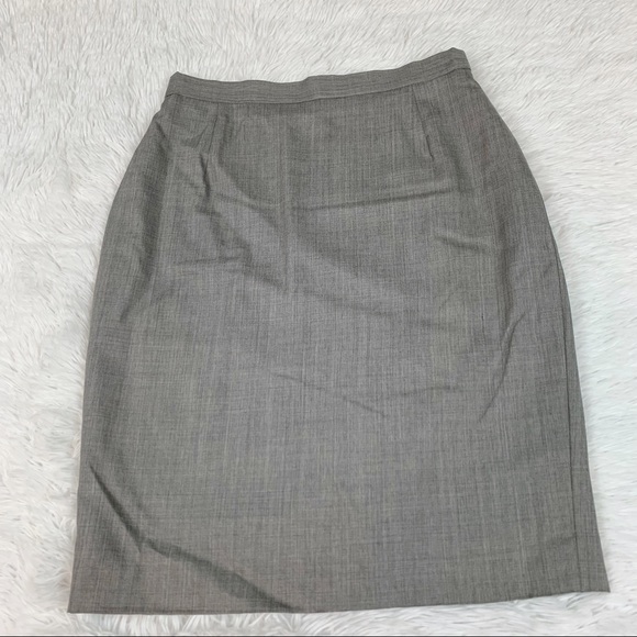 Escada wool blend straight pencil skirt knee length in gray high waisted slit - Picture 3 of 13